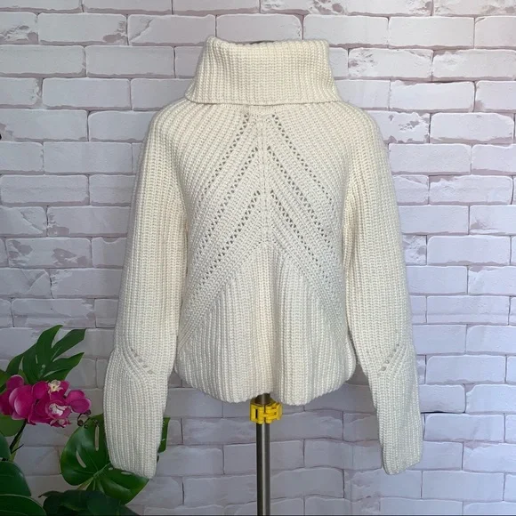 RAG & BONE CeCe Funnel Neck 100% Wool Pullover Ivory Beige Cream M $549 - Picture 6 of 13